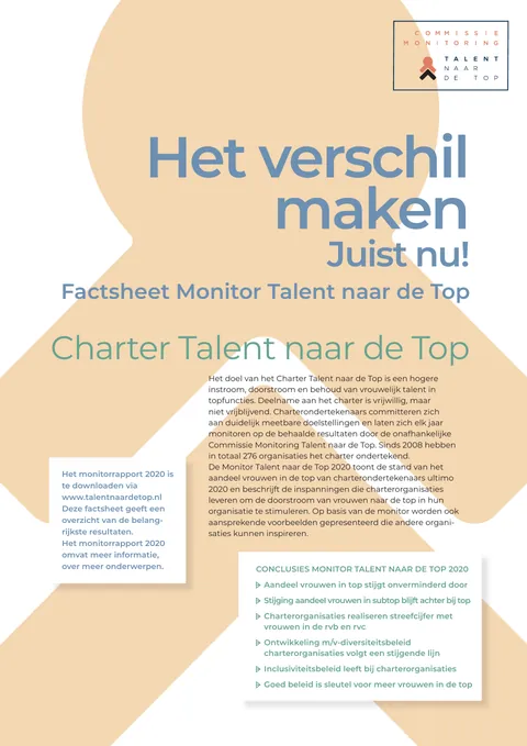 Het verschil maken. Juist nu Factsheet Monitor Talent naar de Top 2020